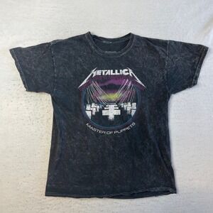 Metallica Graphic T-Shirt Mens Large Black Acid Wash Master of Puppets Band Tee